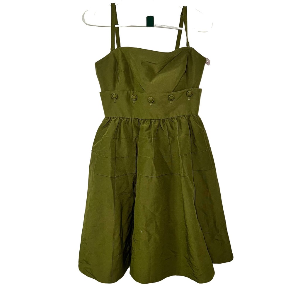 Women's Maeve Anthropologie Green Button Dress Silk Blend Size 4P - Picture 3 of 8
